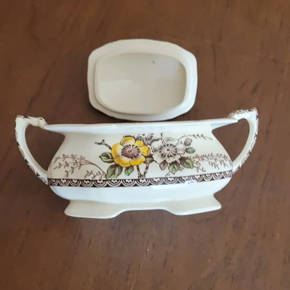 Vintage Alfred Meakin Medway Sugar Dish Bowl With Lid Floral England